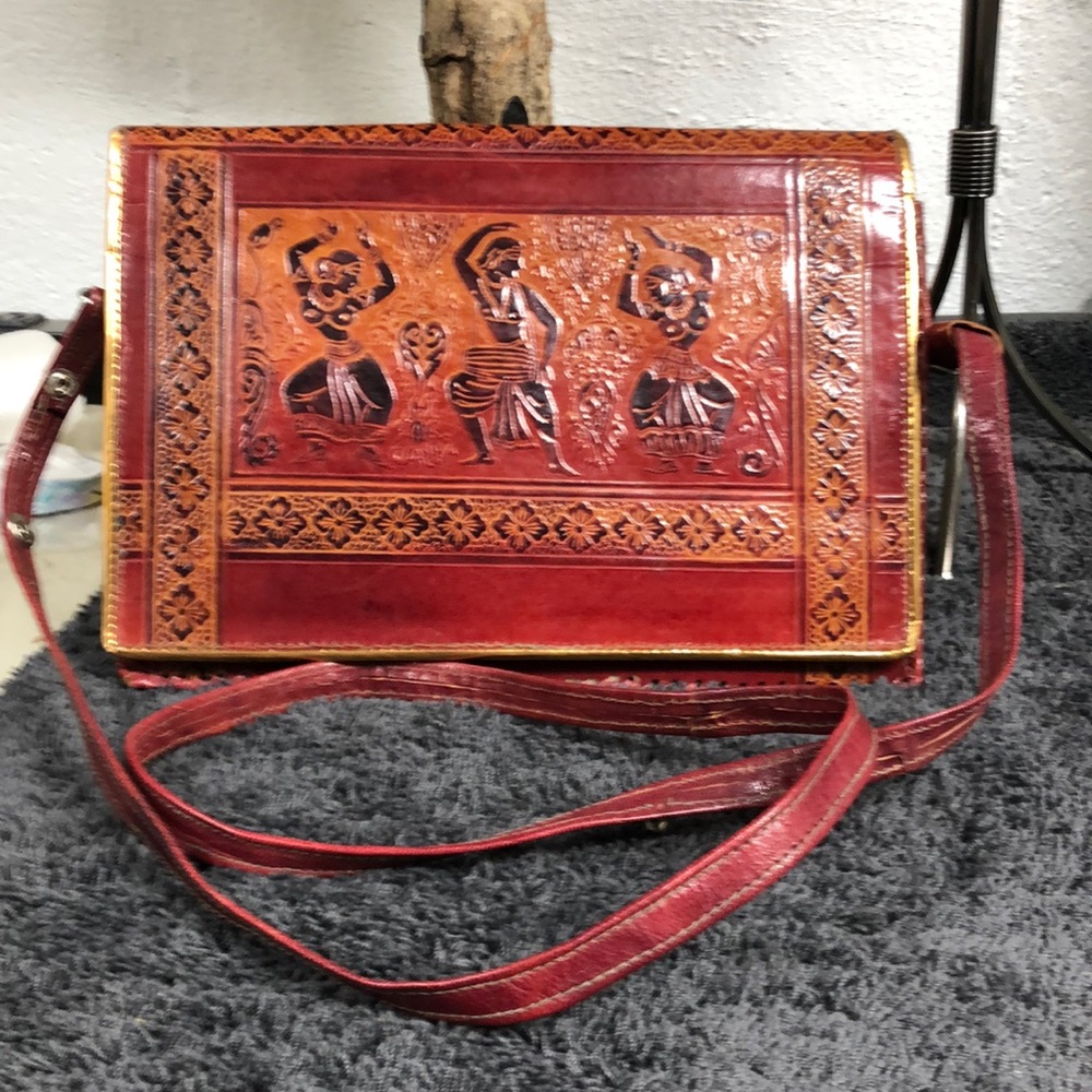 Vintage‎ handmade leather purse with Embossed Egyptian design